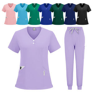 Unisex V-Neck Scrub Set Short Sleeve Moisture Wicking Knitted Hospital Uniforms Split Set For Medical Staff - Product Image 2