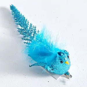 新产品节日礼品工艺品精美蓝色塑料鸟圣诞树装饰人造泡沫鸟