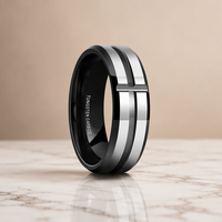 Anneau en carbure de tungstène noir poli de 8 mm à rainure croisée, anneau de mariage pour homme, anneaux de mode, bijoux, anneau pour homme, vente en gros