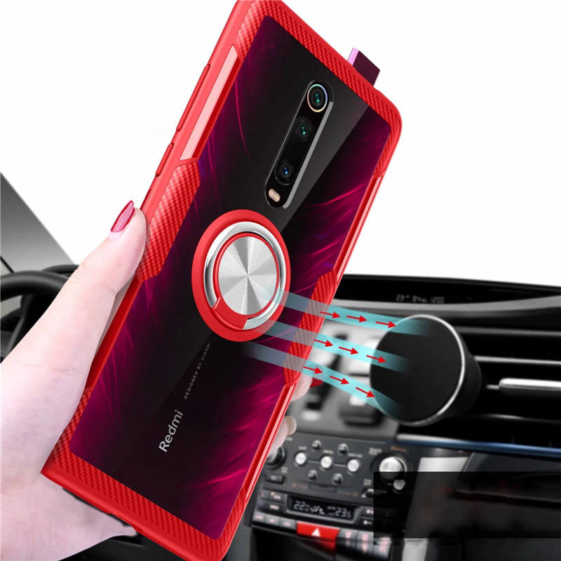 For Xiaomi Mi9T Mi 9T Pro Case Luxury Magnetic Ring Transparent Clear Glass  Back Cover for Redmi K20 Pro Car Holder Stand Cases