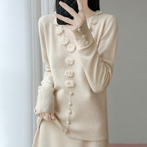 Maglione Cardigan floreale in lana 100% con scollo a V in lana mercerizzata da <span class=keywords><strong>donna</strong></span> - Product Image 2