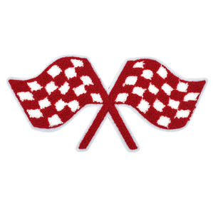 Patchs thermocollants en tissu sergé de course en gros, drapeau à carreaux brodé personnalisé pour concours, chenille pour vêtements et chapeau - Product Image 3