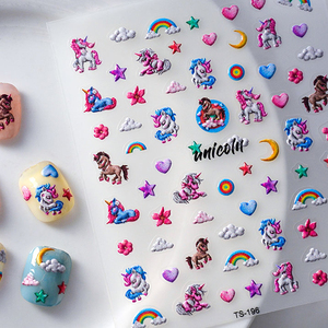 Pegatinas de Uñas con Diseño de Unicornio en 5D, Autoadhesivas, Material PET, 100 Piezas MOQ - Product Image 1