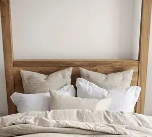 フレンチスタイルのベッドルームクラシックアンティークウッドプラットフォームフォーポストキングキャノピーベッドフレーム