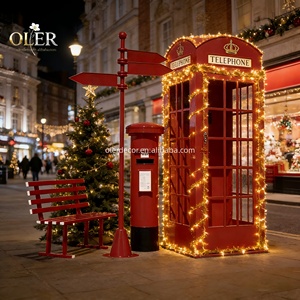 อุปกรณ์ตกแต่งงานปาร์ตี้กลางแจ้งสไตล์วินเทจ ตู้โทรศัพท์สีแดงขาว สำหรับตกแต่งงานแต่งงาน - Product Image 5