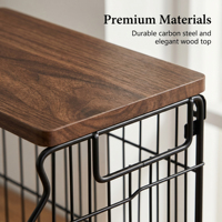 Panier de rangement en fil métallique avec couvercle en bois, organisateur de comptoir de cuisine à ouverture frontale pour épices, dosettes de café, garde-manger