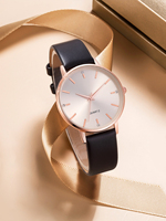 Ensemble de montres de luxe pour couple, dernier cri, avec boîtier en alliage, cadran en verre, affichage à aiguilles et bracelet en PU |   Cadeau haut de gamme