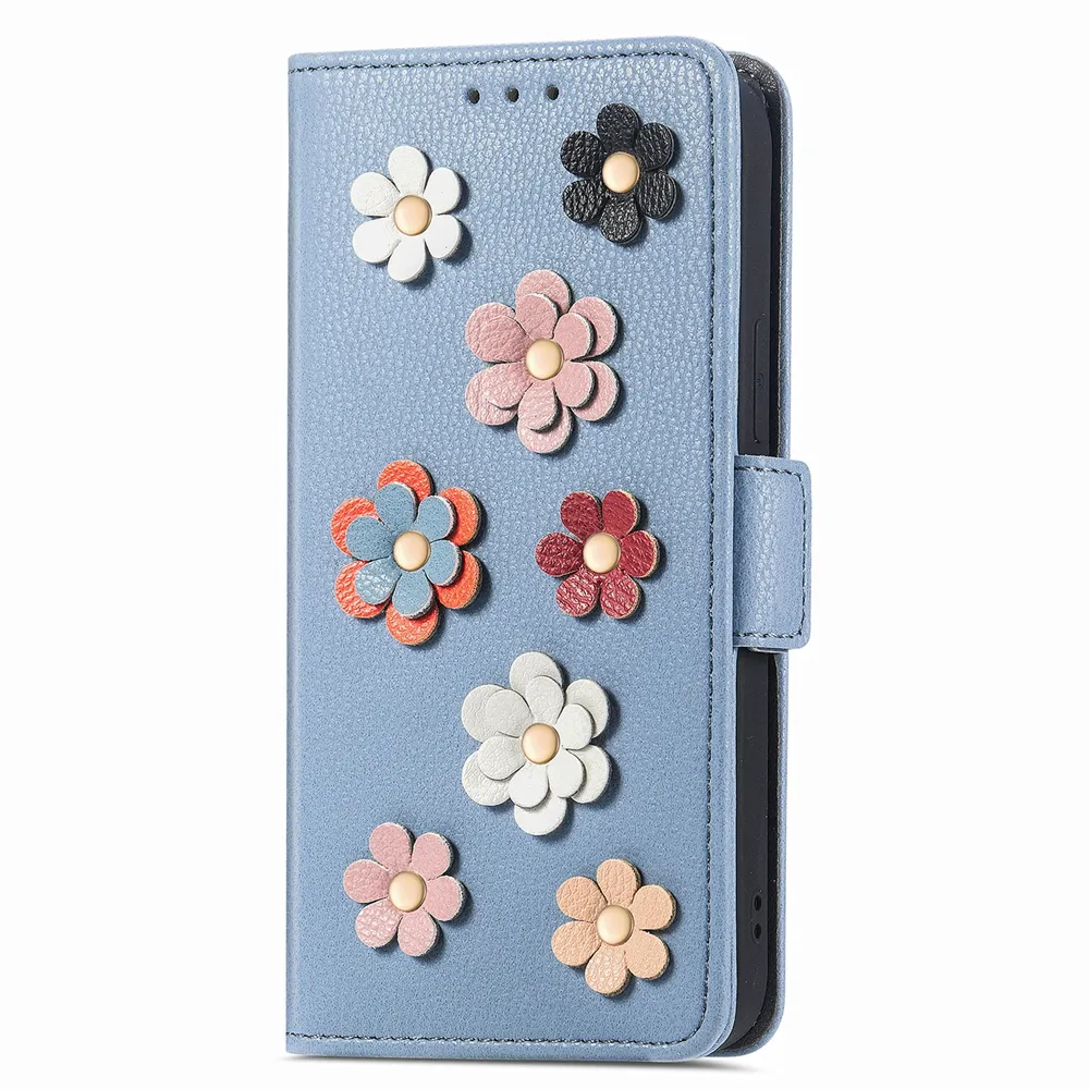 Funda de cuero 3D Flower Wallet para iPhone 11/12 Mini, para iPhone 12/13/14 Pro/15 Promax, funda para tarjeta de crédito, bolsa