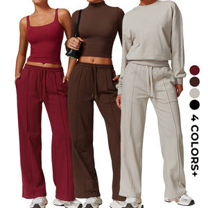 Nouveau logo personnalisé vêtements de sport pour femmes pull de gymnastique pantalon de <span class=keywords><strong>jogging</strong></span> <span class=keywords><strong>ensemble</strong></span> de sweat à capuche pantalon taille haute Yoga haut à manches longues costume - Product Image 1