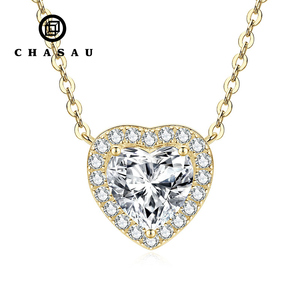 Collar de Amor Eterno con Circonita Cúbica de 8x8mm, Corte en Forma de Corazón, Collar de Circonita Redonda de 1.5mm para Mujer, Compromiso, <span class=keywords><strong>Día</strong></span> de San Valentín - Product Image 1