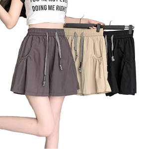 Shorts jupe taille haute en soie glacée à cordon de serrage, coupe ample, séchage rapide, jambe large, pour femme, été, fin, grande taille, pantalon de sport yoga - Product Image 1