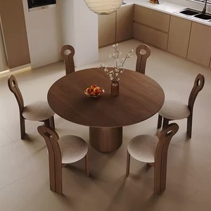 Mesa de Comedor de Madera Maciza, Diseño Vintage Francés, Pintura Ecológica, Combinación de Sillas para Apartamento Pequeño, Color Nogal Medio - Product Image 2