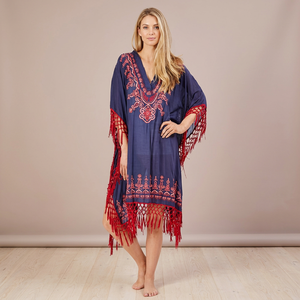 Traje de baño de una pieza sexy de ajuste regular con bordado Aari, encaje, punto, cuello en V frontal, estilo fresco y atrevido, con diseño frutal, para verano, tipo poncho o caftán. - Product Image 2