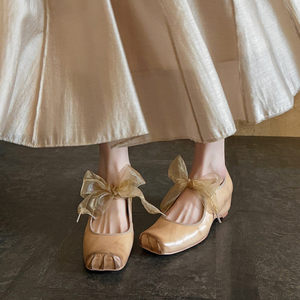 Zapatos Planos de Mujer con Punta Cuadrada, de Piel de Oveja, Estilo Bailarina, con Lazo Decorativo, para Primavera, que Aumentan la Altura - Product Image 2