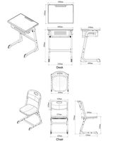 Ensemble bureau et chaise individuels en métal, durables, modernes, confortables et réglables en hauteur pour les salles de classe du primaire et du collège