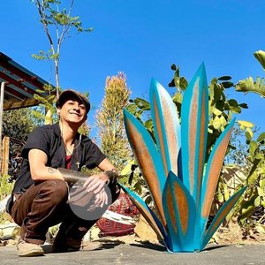 Venta al por mayor Tequila Escultura Rústica Metal Agave Planta Jardín Patio Arte Metal Tequila Adornos decoración del hogar - Product Image 4
