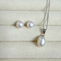 Ensemble de perles de culture d'eau douce de 8 mm, haute brillance, forme de riz, argent 925 plaqué or, qualité AAA, ensemble de bijoux