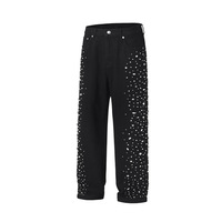 Nouveau gros garçon ami perle personnalisé jean Streetwear noir empilé jean Sport strass Patch hommes pantalons jean