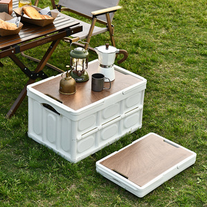 Outdoor <b>Camping</b> <b>Storage</b> <b>Box</b> With Wooden Lid Multifunctional Plastic Rectangle White Green Coffee Black 2718 2719 - Product Image 4