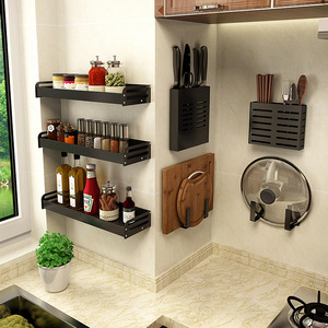 Wall Mounted <b>Kitchen</b> <b>Storage</b> Rack Rectangle Punch Free Multi Functional Spice Knife Holder For <b>Kitchen</b> - Product Image 1