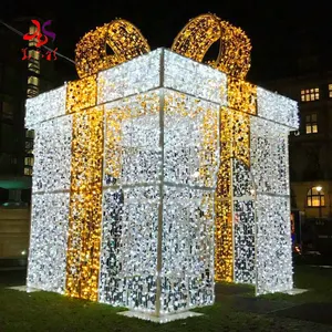 Giant 3d LED arch walk through big Christmas gift boxes motif lights for shopping mall and park garden decorations