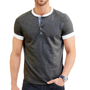 Men Summer High Quality Henley Collar <b>Top</b> Colliding Color <b>Patchwork</b> Two-PieceT-Shirt - Product Image 1
