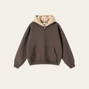 Sweat-shirt à capuche zippé en polaire épais doublé polaire, style <span class=keywords><strong>patchwork</strong></span>, coupe courte, pour homme, fabrication sur mesure OEM - Product Image 5