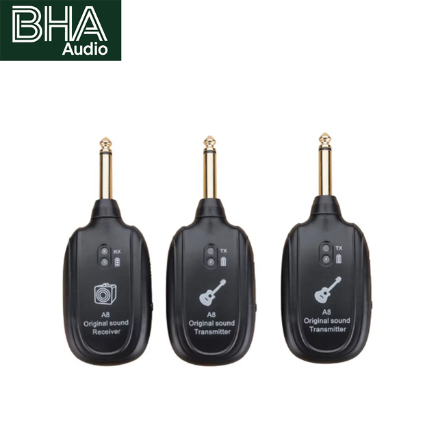 BHA A8 Professional Wireless Guitar System Transmitter Receiver Electric Bass Guitar Instrument Transceiver Pickup USB Charging