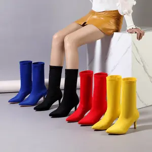 2022 new pointed toe suede candy-colored high-heeled boots set feet solid color long boots stiletto multicolor ankle boots