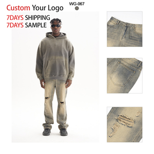 Jeans en denim personnalisés de haute qualité à jambe large, style streetwear vintage, vente en gros, design déchiré, coupe ample, délavé clair, pour homme, décontracté - Product Image 3