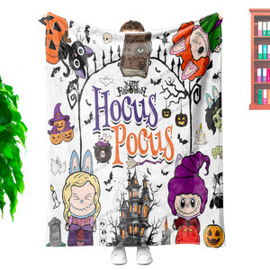 Diseño personalizado de Halloween Pocus Witch Sisters Eco poliéster mantas de lana al por mayor tamaño Queen y King manta de franela - Product Image 2