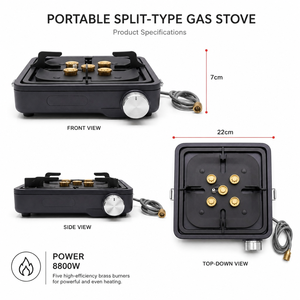 Réchaud à gaz butane portable de type split 8800W, brûleur stabilisateur de pression, réchaud de camping extérieur coupe-vent avec planche à découper - Product Image 2
