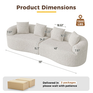 Canapé-lit modulaire incurvé convertible et extensible moderne avec fonction massage, en tissu chenille doux et éponge profonde, sans assemblage, pour appartement et école - Product Image 6