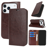 Étui portefeuille minimaliste en cuir véritable Crazy Horse avec porte-cartes, coque texturée vintage pour iPhone 17 15 14 13 Pro Max