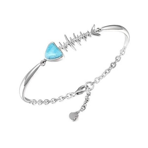 Nuevo Estilo, Pulsera de Plata de Ley 925 con Larimar Azul Natural, Joyería con Diseño de Vida Marina, Pulsera de Larimar con Corte de Pera - Product Image 6