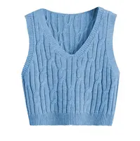 Женский вязаный укороченный свитер жилет в консервативном стиле; Платье без рукавов с v-образным вырезом, трикотажная одежда, топы на бретелях