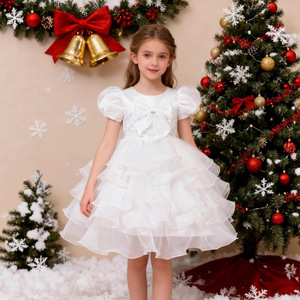 Girls Cake Dress With <b>Bow</b> Puff Sleeves Princess Dress For Flower Girl Party 8622 - Product Image 2