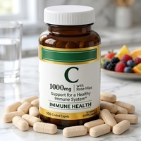 Yetişkinler İçin C Vitamini + Kuşburnu Bağışıklık Destekleyici 1000mg Kaplamalı Tabletler Günde 1 Doz Vejetaryen 100 Adet