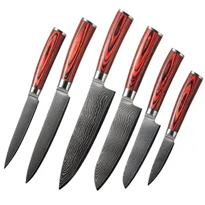 6 Pcs Damascus Knife Sets With Pakkawood Handle Japanese 67 Layers VG10 Damascus Steel Professional Chef Kitchen Knives