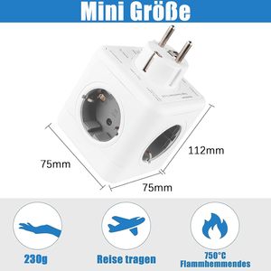 Regleta de Enchufes Múltiples Estándar Europeo, 5 Tomas de Corriente Alterna, Diseño Cúbico Sin Cable, 16A, Protección Contra Sobretensiones, para Hogar y Viajes - Product Image 6