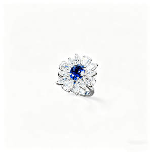 S925 Sterling Silver Lab-Grown Sapphire <b>Ring</b>, Oval Cut <b>Sunflower</b> Halo Engagement <b>Ring</b> - Product Image 1