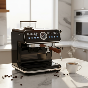 Machine à expresso avec moulin intégré, contrôle de la température, design rétro en acier inoxydable, manomètre, buse vapeur - Product Image 3