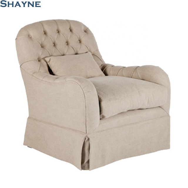 Shayne Luxury High-end Customize Antique White Fabric 8-way Hand-tied Spring Suspension English Roll Arm Slipcovered Chair