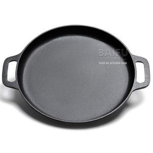 Plaque de cuisson ronde en fonte de 30 <span class=keywords><strong>cm</strong></span> x <span class=keywords><strong>35</strong></span> <span class=keywords><strong>cm</strong></span> avec poignées doubles pour crêpes, grillades et pizzas - Product Image 5