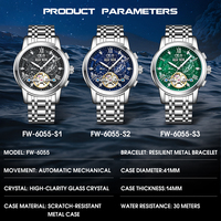 Montre chronographe mécanique automatique pour homme Mark Fairwhale, cadran Tri-Compax, aiguilles lumineuses, affichage de la date, bracelet en métal étanche FW-6055