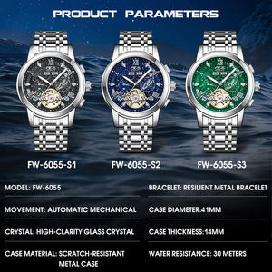 Montre chronographe automatique <span class=keywords><strong>mécanique</strong></span> pour homme Mark Fairwhale, cadran Tri-Compax, aiguilles lumineuses, affichage de la date, bracelet <span class=keywords><strong>en</strong></span> métal étanche - Product Image 5