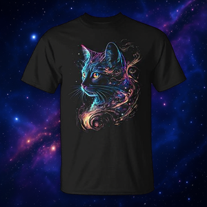 Camiseta Cat In The Galaxy Space Kitten con cabeza de gato, color negro, unisex para adultos - Product Image 3