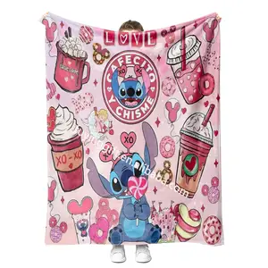 2024 New valentines day blanket custom super soft warm cartoon stitch blanket wholesale valentine gift blanket