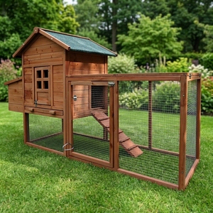 Outdoor Large Breed Chicken Coop 2-4 Chickens Wooden Ventilated Hen House Poultry <b>Pet</b> Hutch <b>Run</b> Waterproof Roof - Product Image 1