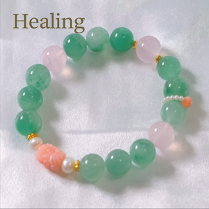 Bracelet en Jade Africain et Cristal Rose | Bijoux en Jade <span class=keywords><strong>Dulong</strong></span> Énergie Guérisseuse | Cadeau de Méditation et Spirituel - Product Image 1